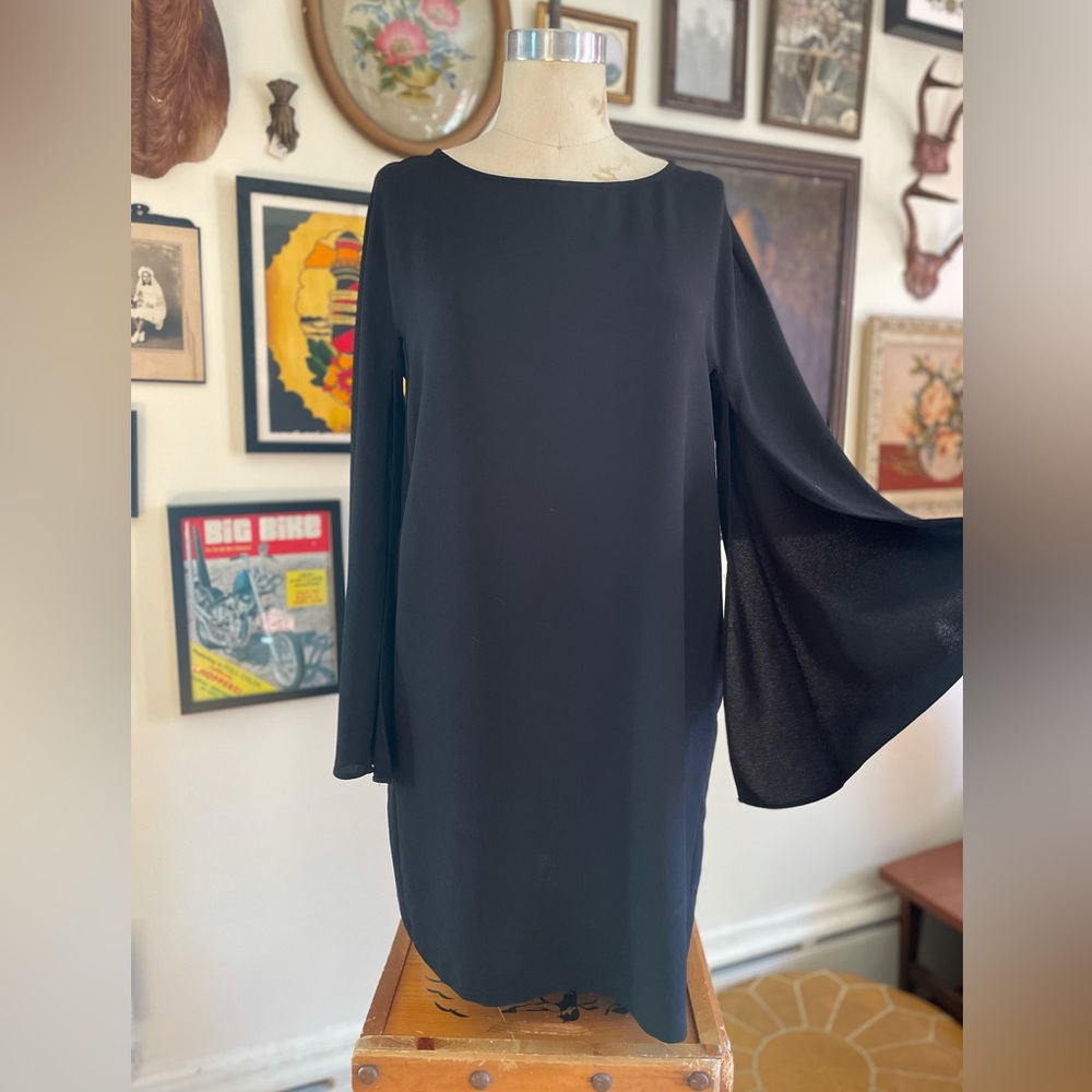 ZARA Simple Black Shift Mini Dress with Cut Butterfly Sleeves